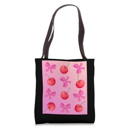 Cute Cherry And Pink Bow Tote Bag