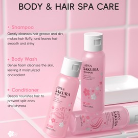 Sakura Travel Size Shampoo and Conditioner, Mini Shampoo and Conditioner Set, Travel Shampoo and Conditioner, Sakura Bath & Skin Care Set Women Beauty Sets with Hair Shampoo & Conditioner Set
