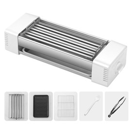 HBN Hot Dog Roller Machine with Grill Plates & Removable Griddle - Compact Electric Cooker for Hot Dogs, Sausages, Breakfast, Camping - Includes Silicone Brush & Tongs(BG)