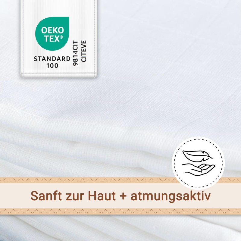 Zollner 032 Set of 10 Muslin Nappies/Burp Cloths, Cotton, 80