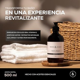 Body Wash Santal | 500 ml | Limpieza e Hidratación | Libre de Sulfatos y Parabenos, Vegano, Aceites esenciales, Aroma Amaderado y Sofisticado | Gel de Baño Nook & Scent