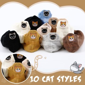 Sureio 10 Pairs No Show Ankle Kawaii Socks Embroidered Funny Low Cut Socks Cute Cat Socks for Women Soft Comfortable Animal Socks for Women, Multicolor