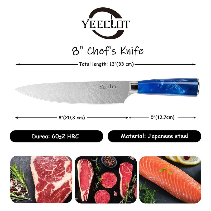 Cuchillo de Chef Japonés Profesional 8inch, Yeeclot Nuevo Mango de