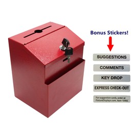 FixtureDisplays® Red Suggestion Metal Donation Key Drop Box Express Checkout Comments Sales Lead Box 11118-RED-FBA