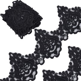 GORGECRAFT 2.7 m 128 mm Black Polyester Lace Trim Inelastic Embroidery Trim Embroidered Flower Ribbon Pearl Wave Pattern Ribbons for Sewing Crafts Curtain Tablecloth Protective Cover DIY Decoration