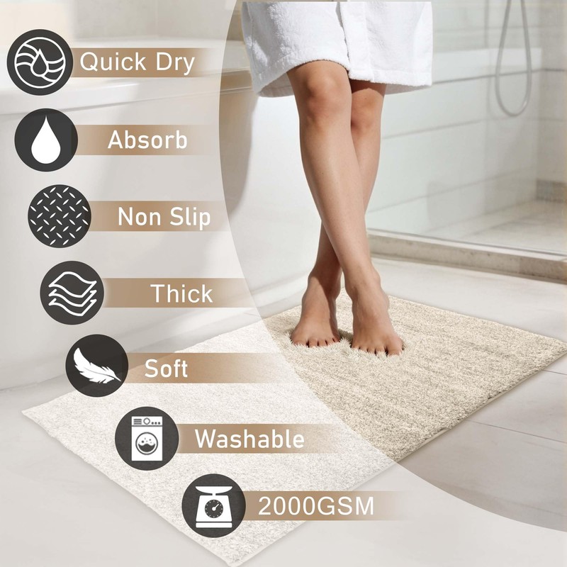 Non-Slip & Super Absorbent Bath Mat, 32x20 Inch Large Microfiber