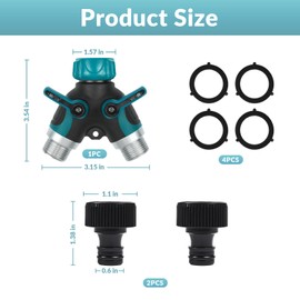 Garden Hose Splitter 2 Way, Y-Type Double Outlet Garden Tap, 3/4" Hose Pipe Connector Individual On/Off with 2 Quick Connector and Fittings for Watering, Gardening, Washing