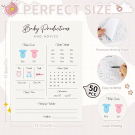 Baby Predictions and Advice Cards, 50 Pcs Baby Shower Game Cards, Advice and Wishes for New Parents, Fun Gender Reveal Games Boy or Girl (Pattern)