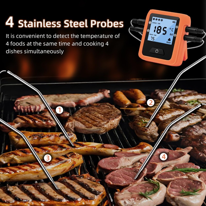 Mcbazel Smart Bluetooth Meat Thermometer with 4 Probes, Digital Food