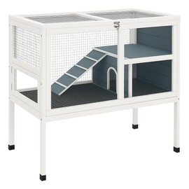 2-Story Guinea Pig Cage with Stand, Indoor Wooden Hamster Cage with Ramp, Pull-Out Tray, Hideout & Platform, Acrylic Transparent Small Animal Habitat for Chinchillas, Ferrets, Hedgehogs,Grey