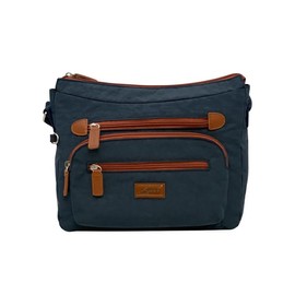 Spirit - Nylon Showerproof Crossbody Bag - Unisex Lightweight Travel Bag with Multiple Pockets and Adjustable Strap 5054 (Navy/Tan)