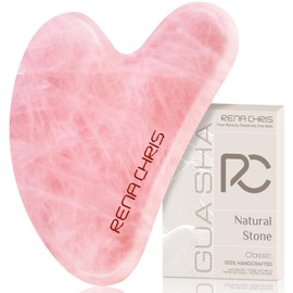 Rena Chris Gua Sha Facial Tools, Rose Quartz Guasha Tool for Acupuncture, Manual Massage Tool for Jawline Sculpting and Puffiness Reducing, Gua Sha Facial Massage Tool, Skin-Care Gift