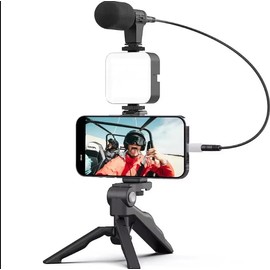 Video Content Creator Kit with LED Light, Tripod, Microphone for Streaming, YouTube, Social Media