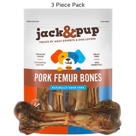 Jack&Pup Premium Grade Roasted Meaty Pig Femur Bone Dog Treat (3 Pack) - 8” Dog Bone - All Natural Gourmet Dog Treat Chew – Savory Fresh Smoked Flavor