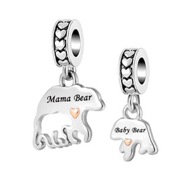 MiiFort 2Pcs Mama Baby Bear Dangle Charm for Bracelets Gift for Women Strong Protective Mother Daughter Sister Family Birthday Christmas