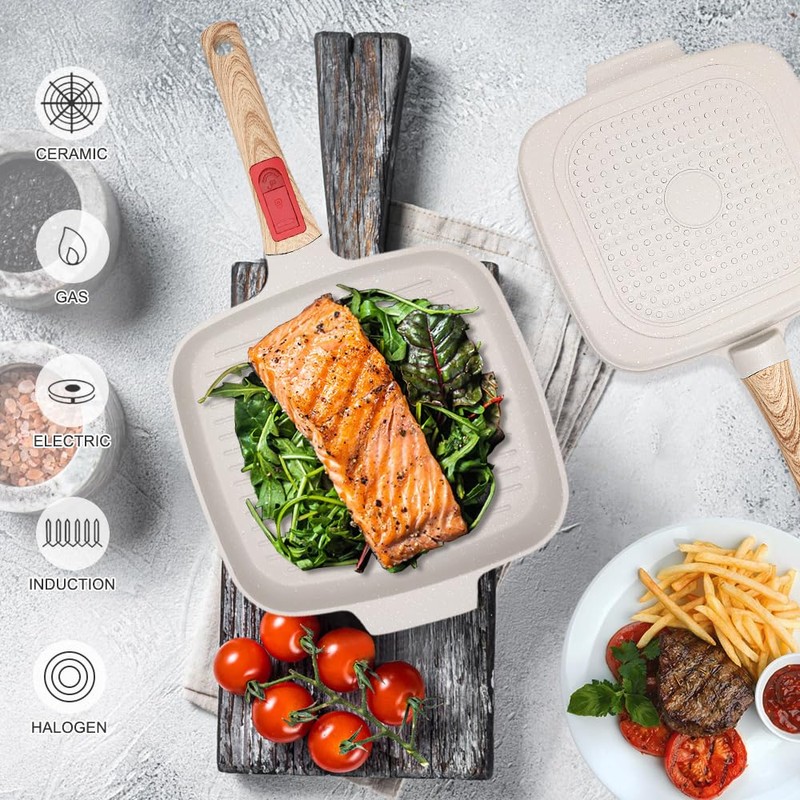 RANX INGST Griddle Pan with Lid, 10 Inch Cast Aluminium