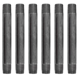 PIPE DÉCOR 1/2” x 9” Malleable Cast Iron Pipe Nipple, Pre-Cut Connectors, Industrial Steel Grey Fits Standard Half Inch Black Threaded Pipes Nipples and Fittings, Build Vintage DIY Furniture, 6 Pack