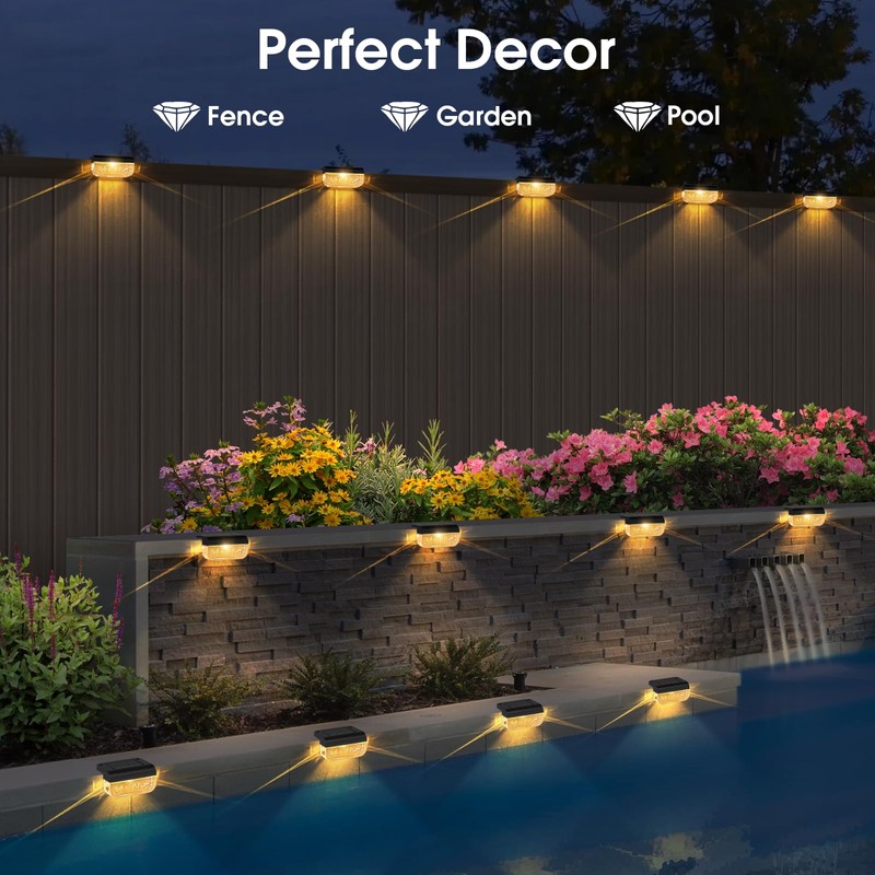 Eyrosa Solar Deck Lights 8 Pack, Solar Lights Outdoor Waterproof