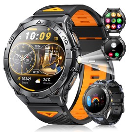 LEMFO Military Smartwatch Men's 680 mAh / 1.6 Inch AMOLED Sports Watch / IP68 Waterproof Sports Watches with Torch 120+ Sports Modes 24/7 Heart Rate Sleep Monitor for Android iOS 2 Wristbands