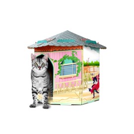 American Cat Club Cat House with Scratcher & Catnip Included - Beach Cottage
