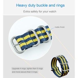 18mm Blue/Yellow Men's Ballistic Nylon Watch Strap Replacement Band One-Piece 4 Rings Matt Fnish Buckle