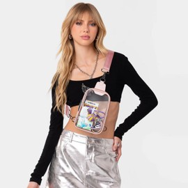 LATMAP Double Zipper Clear Bags Stadium Approved Crossbody Sling Bag Fanny Pack Purses for Women Men Belt Bag for Stadium Events,Light-Pink