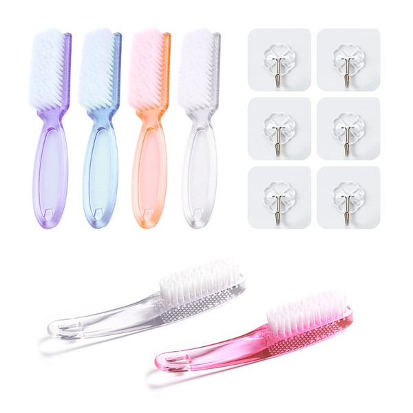 6pcs Nail Cleaning Brushes, 6 Transparent Hooks, Plastic Multi-Color Nail