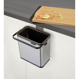 WENKO Mod Colin Flexible Rubbish Bin with Handle, Freestanding, Hanging, Stainless Steel, Anti-Fingerprint, 3 Litres, 20.5 x 21 x 12.5 cm, Silver, Matt Black