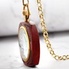 Tiong Reddish Brown Square Wooden Quartz Pocket Watch with Chain,