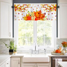 Nialnant Fall Kitchen Valances for Windows, Pumpkin Rod Pocket Kitchen Curtains Valances, Window Treatments Drapes for Bathroom Living Room Bedroom 54" W x 18" L, 1 Panel