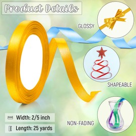 Artcut Ribbon, Gold Ribbon, 10MM × 22M Ribbons for Crafting, Gold Ribbon for Gift Wrapping, Ribbon for Balloons, Sewing, Hair Ribbon, Satin Ribbon, Coloured Ribbon for Wedding, Party