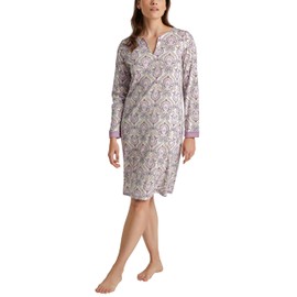 CALIDA Orient Dreams Women's Long-Sleeved Nightdress, Length 100 cm, 100% Supima Cotton, Fragrant Lilac