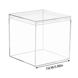 Uposao 1Pcs Clear Acrylic Display Boxes Square Cube Display Stand Case with Lid Storage Containers Organizer for Storing Candy, Small Accessories, Cosmetics,15cm