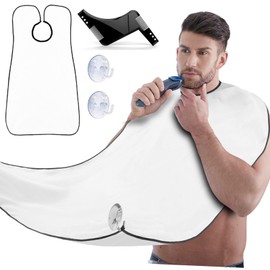 MODY RODY Beard Apron with Suction Cups & Beard Brush Set - Waterproof Beard Bib Apron for Men Shaving Catcher - Beard Hair Catcher for Sink - Black & White