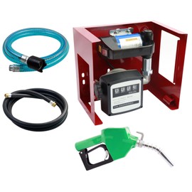 BORRITT 12V 175W Diesel Transfer Pump,Electric Fuel Transfer Pump & flowmeter 12 GPM Self-Priming Pump & AUTO Fuel Nozzle & 2 Hoses NPT Threads Fitting