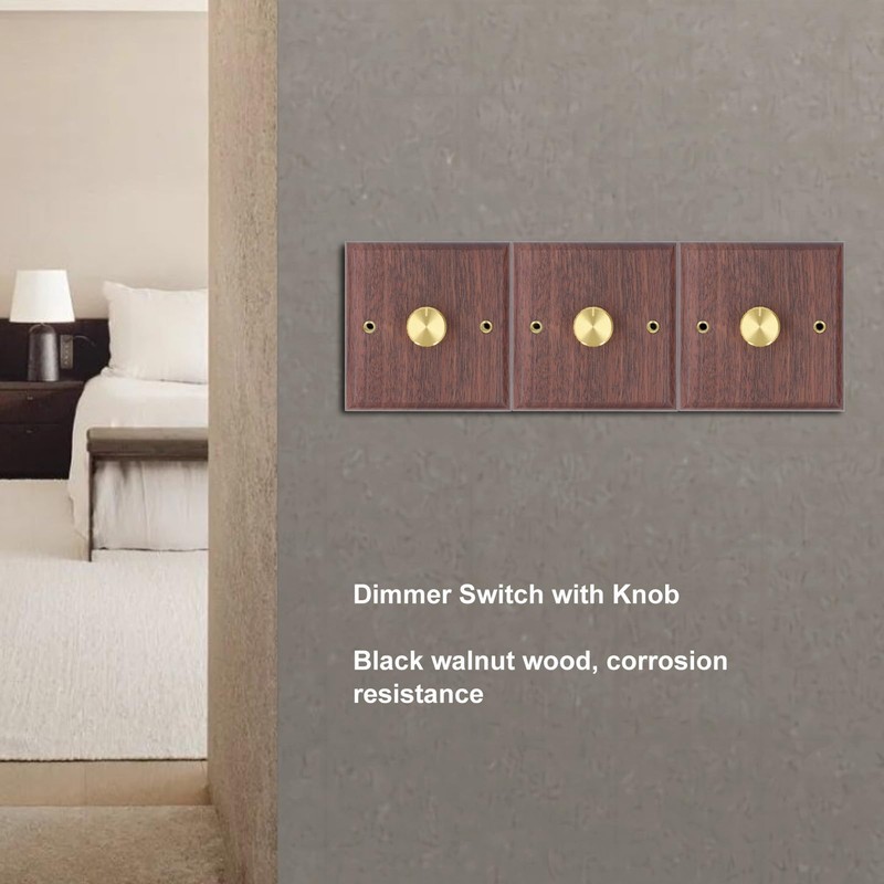 Wooden Dimmer Switch with Copper Knob for Dimming LED Lamps,