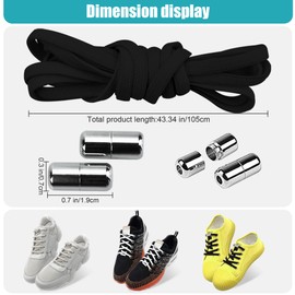6 Pairs of Bowless Shoe Laces with Quick Release Elastic Shoelaces with Metal Clasp No Tie Shoelaces Rubber Shoe Strap Metal Capsule for Sports Children (Black/White/Grey) - -