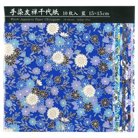 Ehime Kogo TZM-5015A Washi Hand-dyed Yuzen Chiyogami Indigo, 5.9 inches (15 cm) Square, 10 Sheets