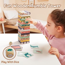 TOP BRIGHT Wooden Board Game For 3 4 5 Years Old - Tumble Tower Kids Toys For Boys Girls Age 3-9, Educational Children's Game Gift for Boys Girls 4+ Years