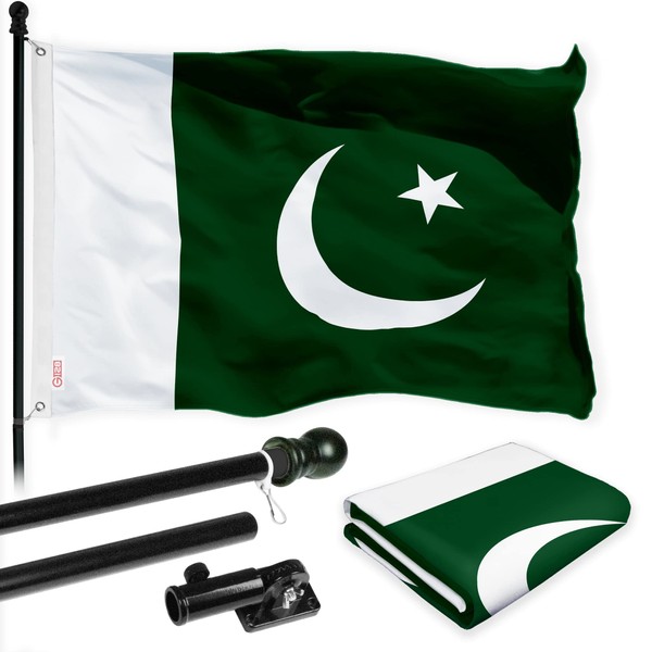 G128 Combo Pack: 6 Ft Spinning Flagpole (Black) & Pakistan