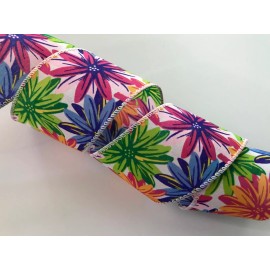 Decorative Ribbon Multicolor Flowers Ribbon, 2 1/2" Wide, Wired Edge, 5 YARDS