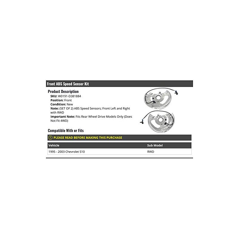 Front ABS Speed Sensor Kit - 2 Piece - Compatible