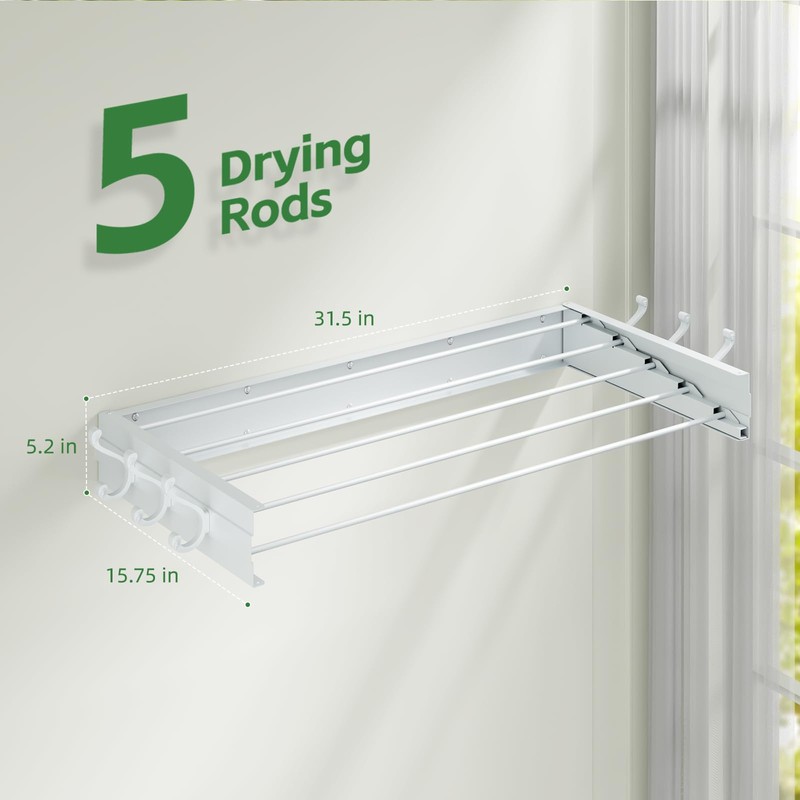 Wall Mounted Drying Rack 31.5", Foldable Clothes Drying Rack with