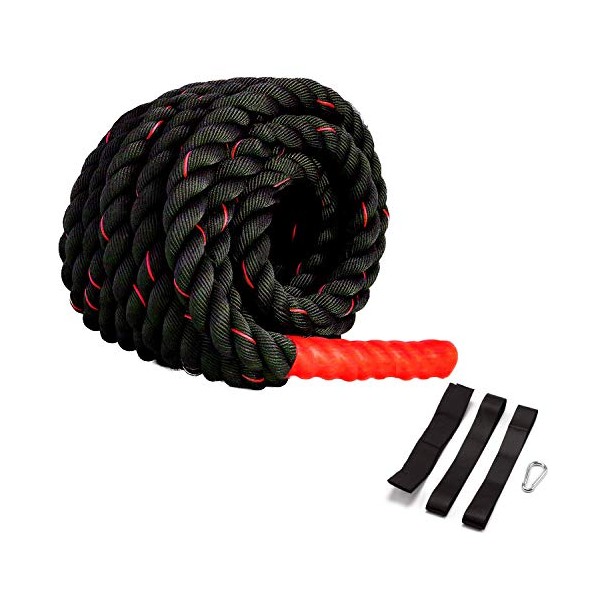 GSE Games & Sports Expert 30ft/40ft/50ft Exercise Training Battle Ropes with Anchor Kit (1.5"/2" Diameter) (Red & Black, 1.5" x 30')