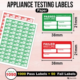 Pat Testing Labels Pack of 1050 Pat Test Pass Stickers with 50 Pat Testing Fail Labels (38 x 21 mm) Pat Testing Stickers Matt Paper for Electronic Appliances Packwith®