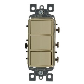 Leviton 1755-2I 15 Amp, 120 Volt, Individual Switches, Decora Three Rocker Combination Switch, Commercial Grade, with Ground Screw, Ivory