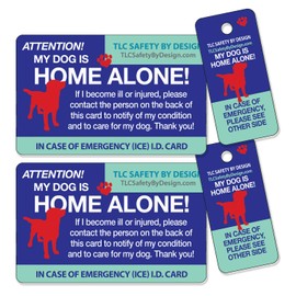 My Dog is Home Alone Pet Alert Emergency ICE ID Plastic Wallet Card and Keytag with Emergency Contact Call List Card (Qty. 2)