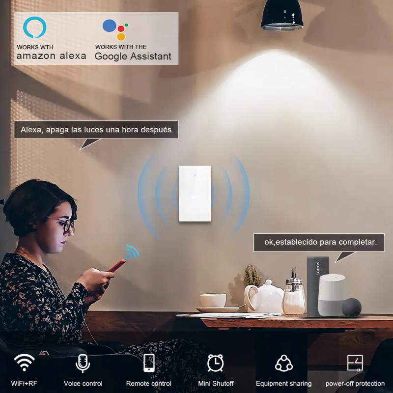 MOYAC Interruptor Inteligente Wi-fi De 1 Vías Blanco Sin Neutro