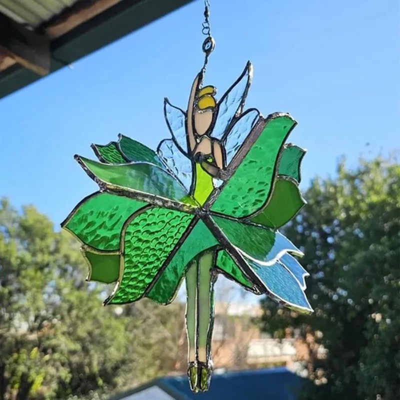 Erpmlyo Dancing Lady Stained Glass Spinner Outdoor Hanging Decor Garden