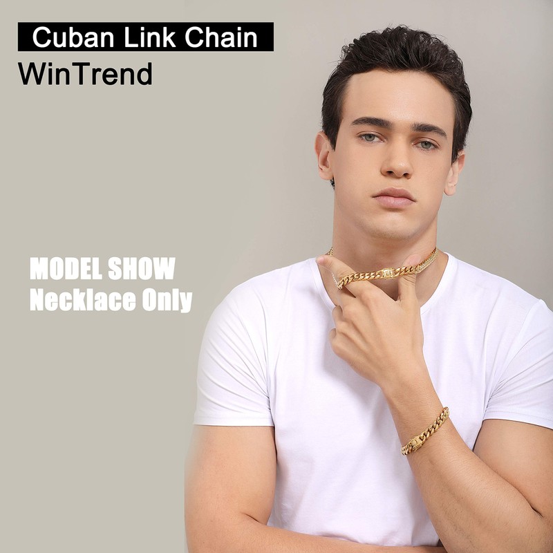 Gold Cuban Link Chain Necklace or Bracelet with Design Box